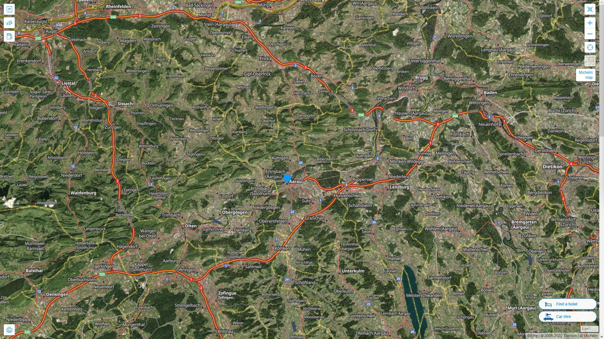Aarau Highway and Road Map with Satellite View